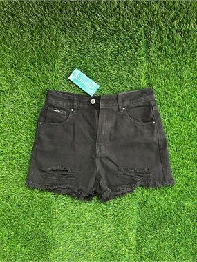 High-Waist Black Distressed Women's Denim Shorts